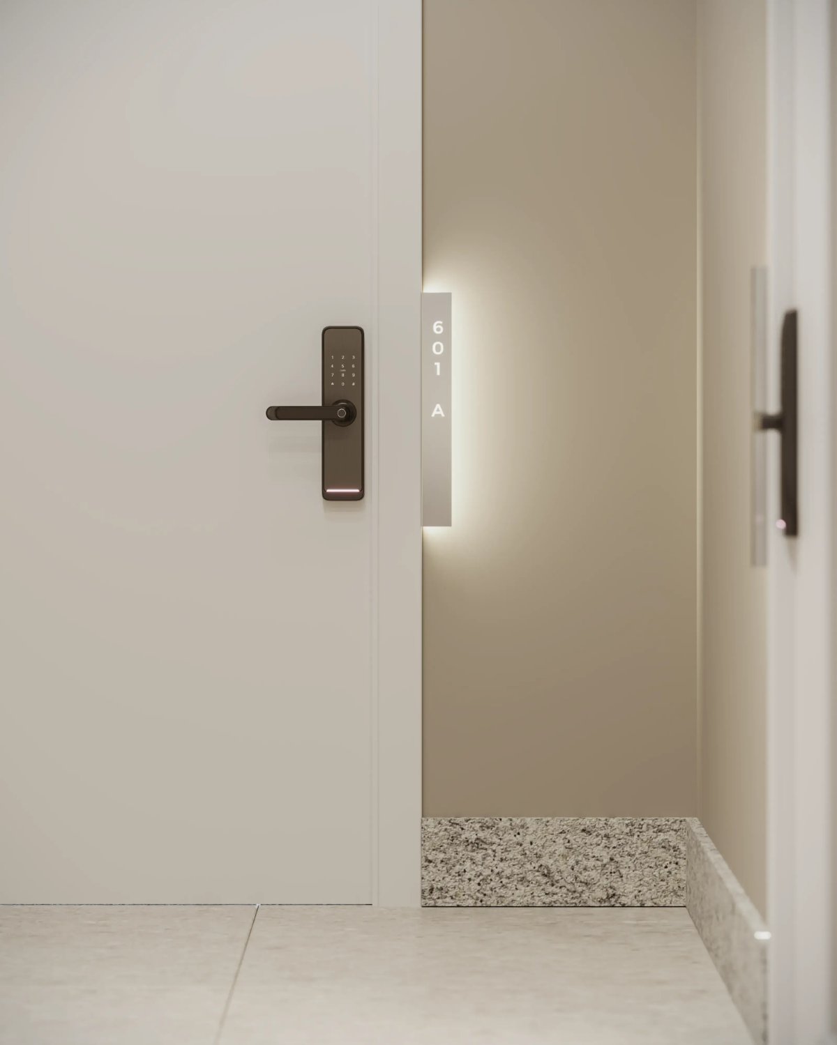 Entrada privativa do apartamento com fechadura digital